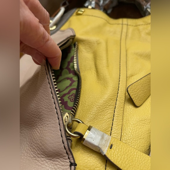 NWT OR YANY Pebble Leather Colorblock Victoria Yellow, Tan, Grey Large Hobo Bag - Picture 8 of 14